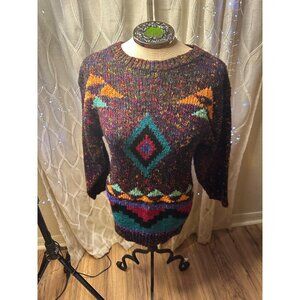 VTG 80s-90s Just Cristina Womens M Colorful geometric Pullover Sweater Read